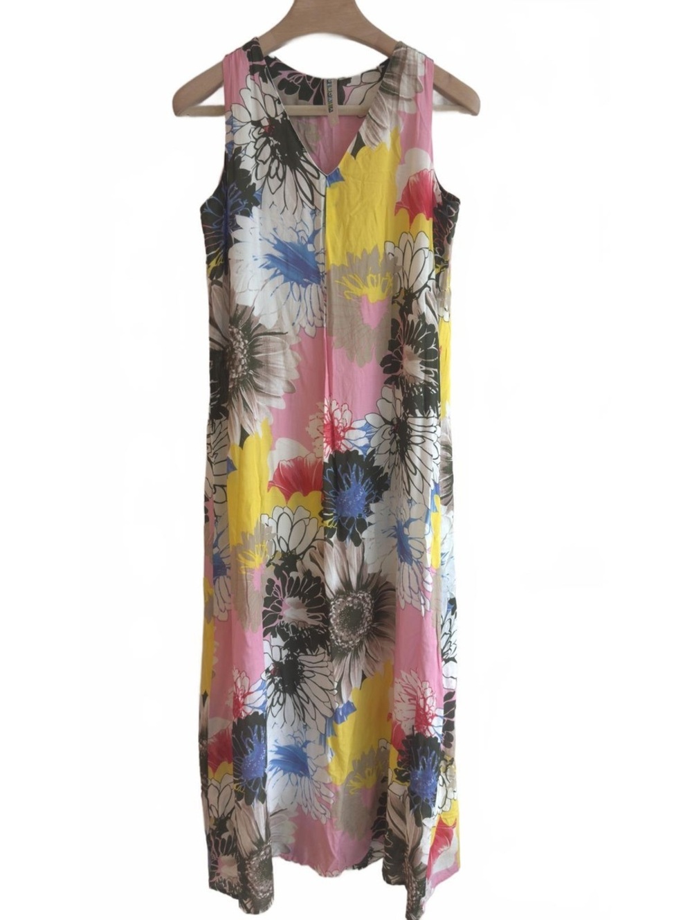 Vivante by VSA Floral Print Modal Maxi Dress Sleeveless Pink Yellow Blue S